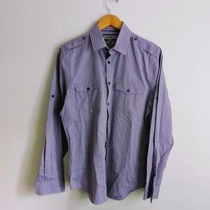 Express Men's Striped Purple Button Up Dress Shirt Medium Fitted 15-15.5 NWOT